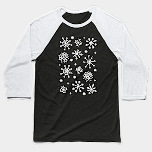 White Doodle Snowflake Pattern on a Light Blue Background, made by EndlessEmporium Baseball T-Shirt